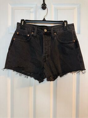 Levi's 501 Black Distressed High-Rise Denim Cutoff Shorts